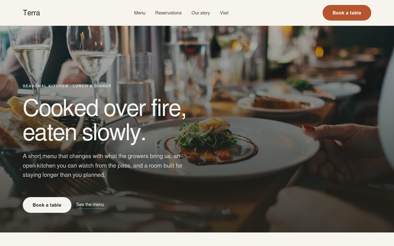The Terra restaurant starting point, open at its home page