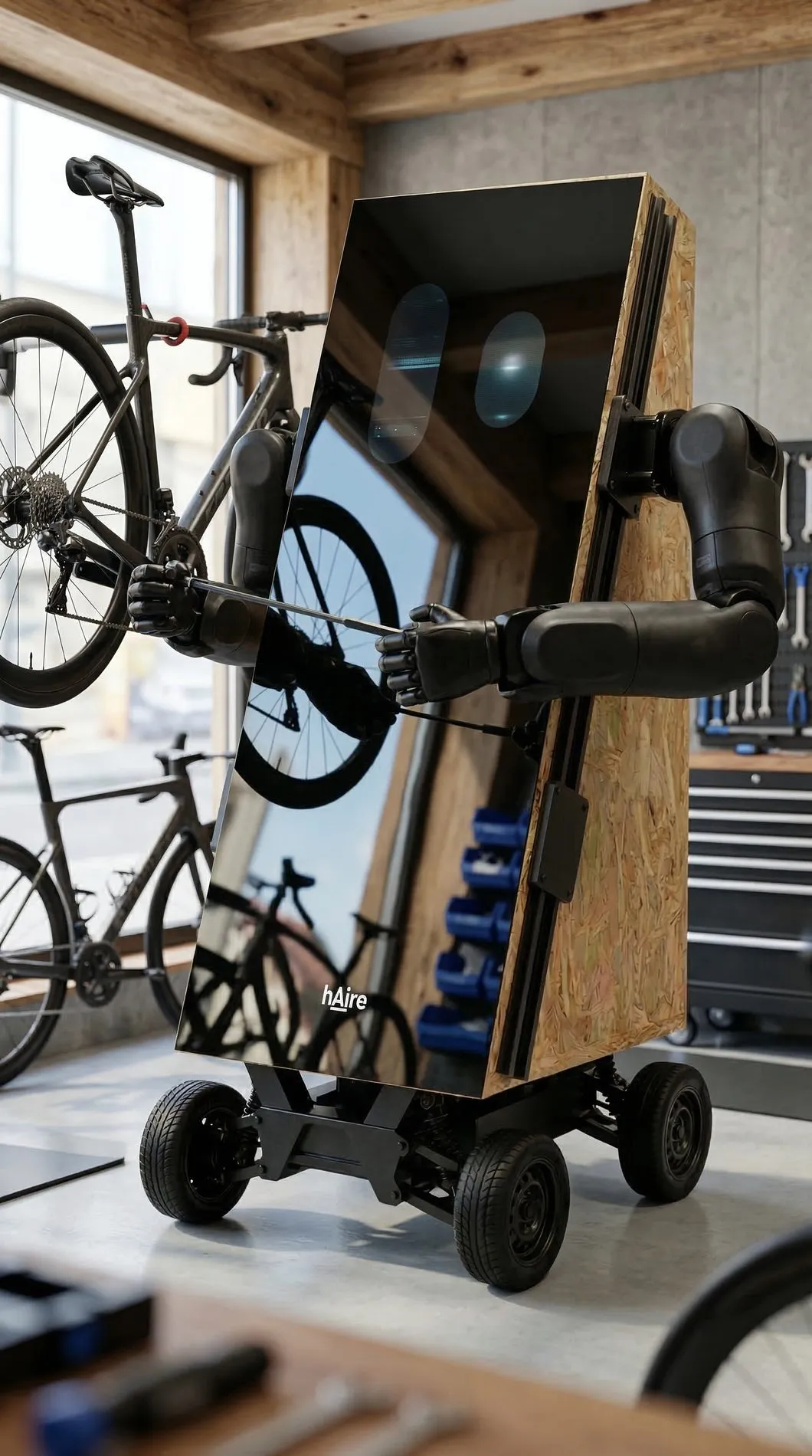 An hAire unit at a bicycle held on a repair stand