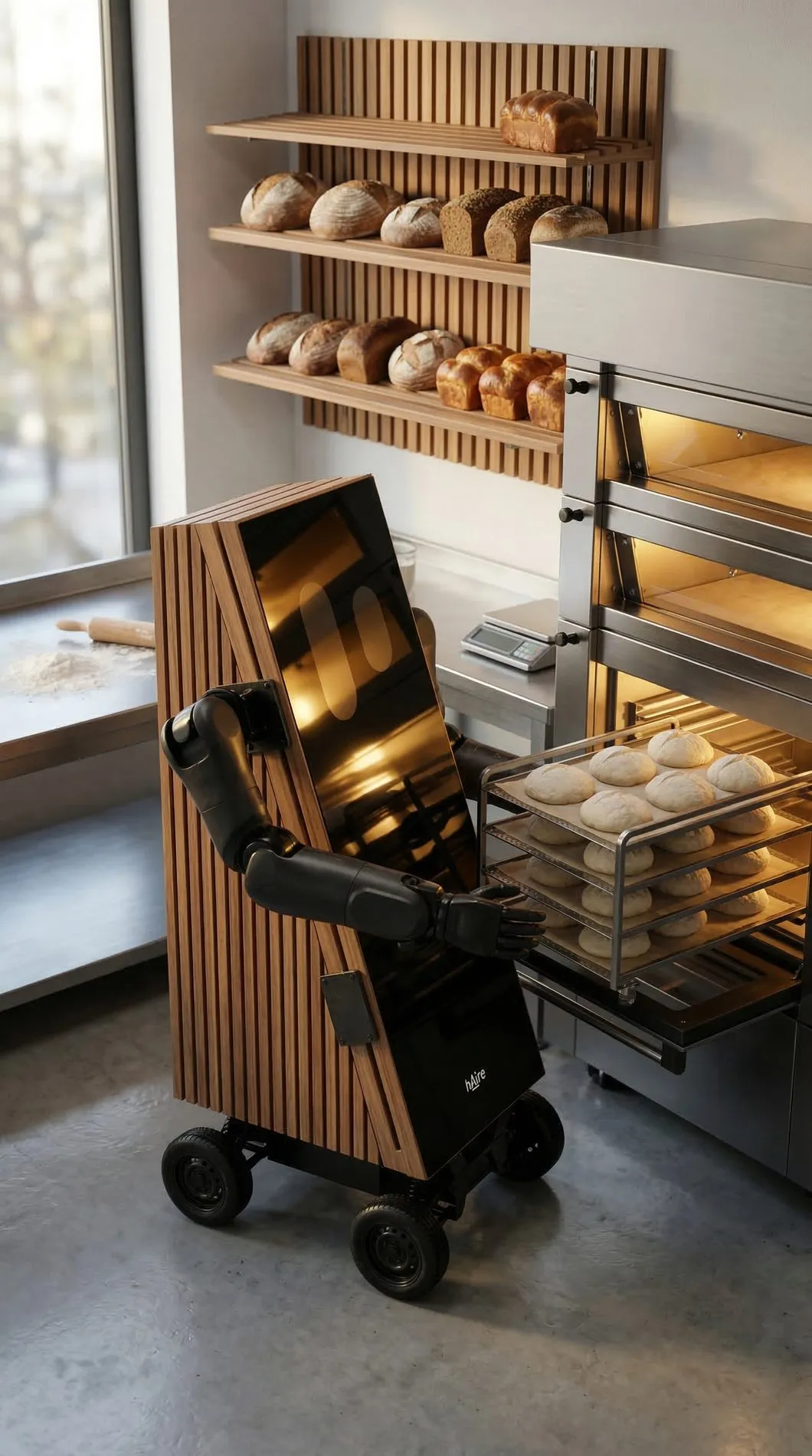 An hAire unit setting out pastries behind a bakery counter